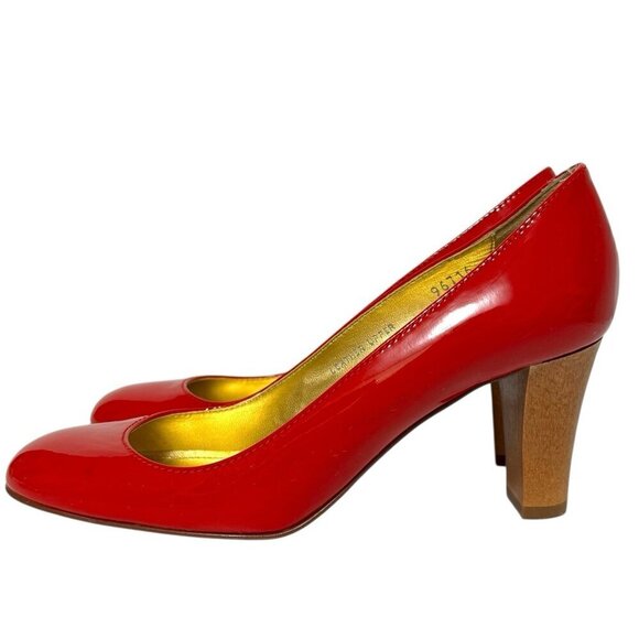 J. Crew Red Patent Leather Pumps 96716 Wooden Heel Italian Made Women's Size 7 - Picture 1 of 16